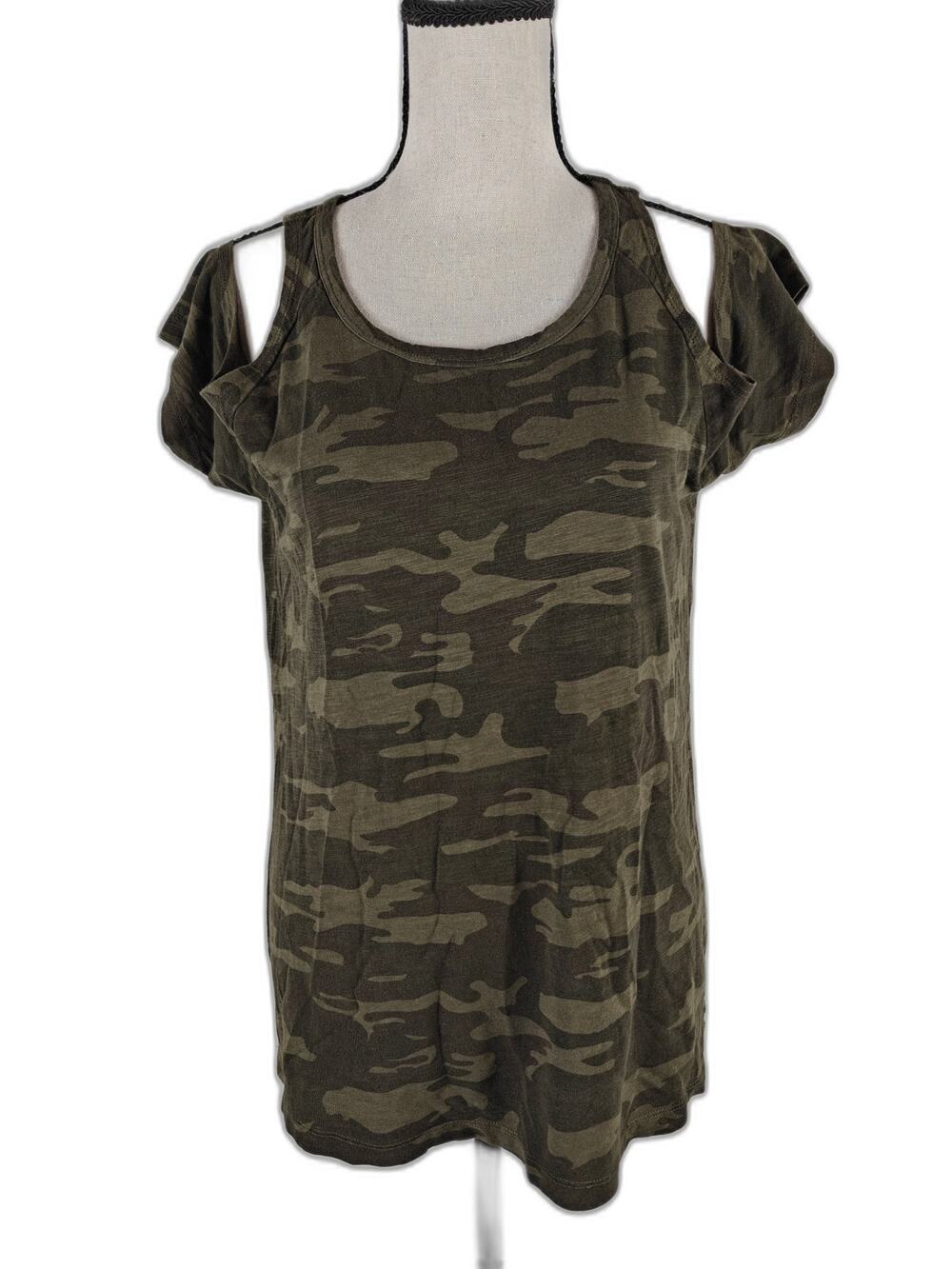 Women's Sanctuary Cold Shoulder Camo Top Green Camouflage XS